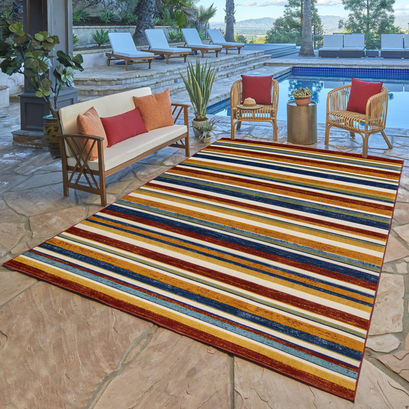 Highland Dunes Katzer Striped Flatweave Red Indoor / Outdoor Area Rug